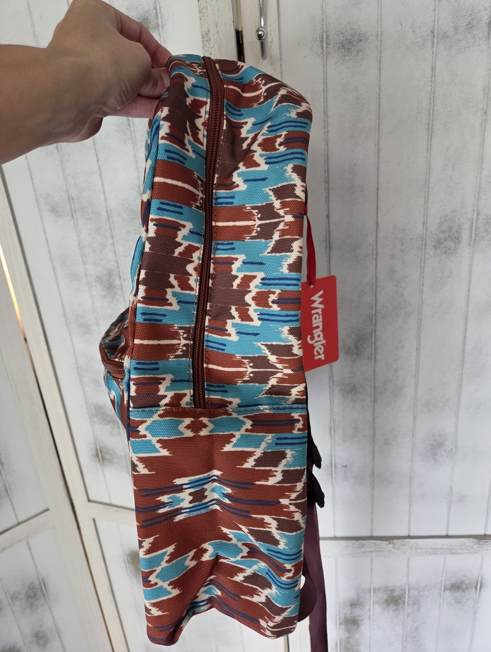 NWT Wrangler Aztec Print Backpack in Brown & Turquoise - Picture 4 of 5